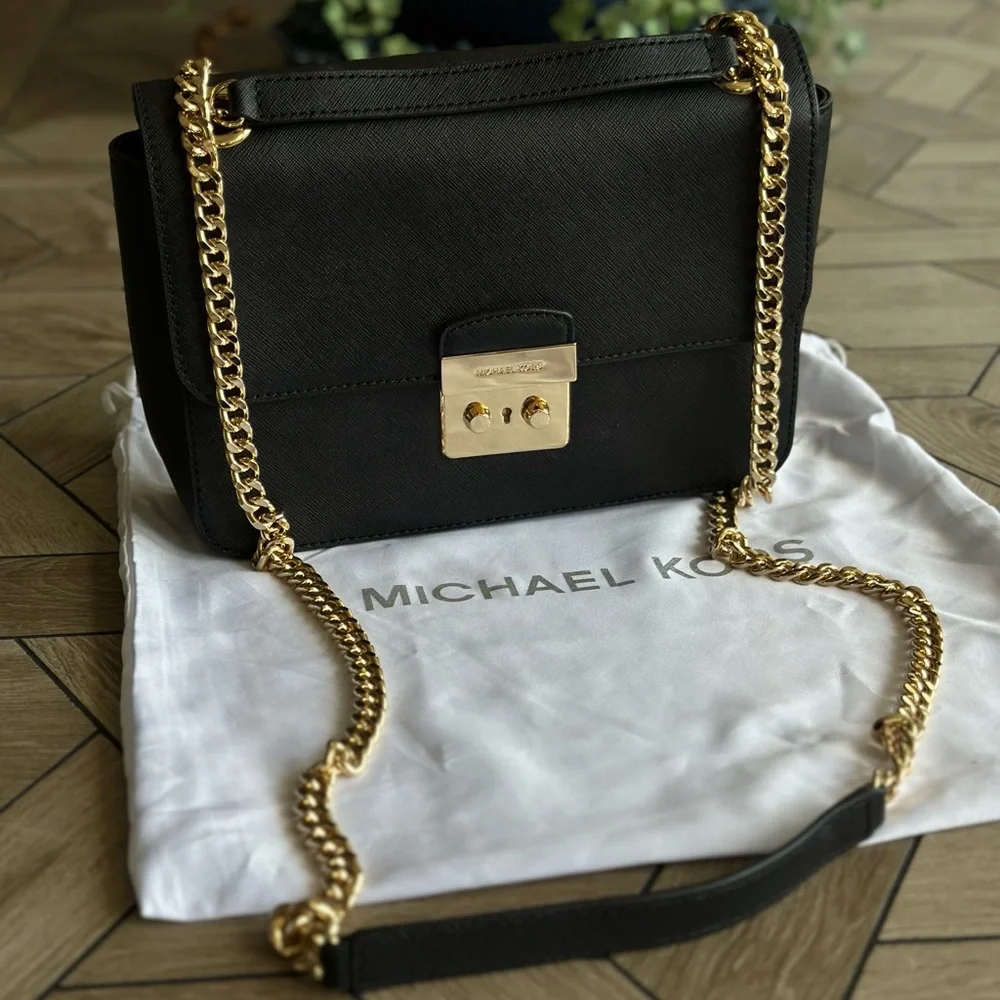 Michael Kors Black Crossbody Bag with Gold Chain